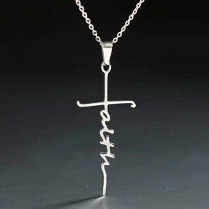 BOGO 50% Off NWT Stainless Steel Christian Cross Faith Word Pendant Necklace